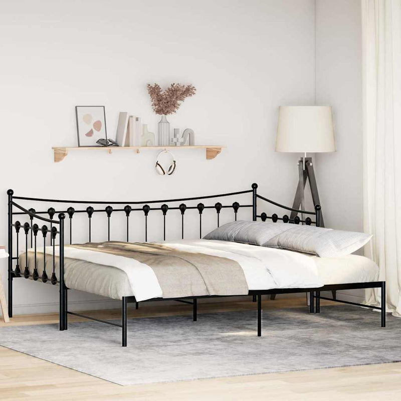 Daybed with Trundle without Mattress Black 92x187 cm Single Metal