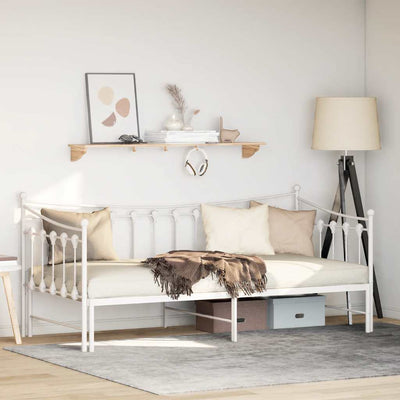 Daybed with Trundle without Mattress White 92x187 cm Single Metal