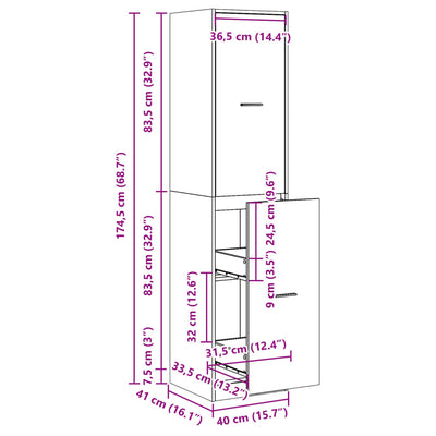 Apothecary Cabinet White 40x41x174.5 cm Engineered Wood