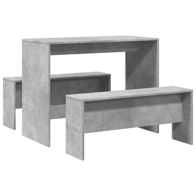 3 Piece Dining Table and Bench Set Concrete Grey Engineered Wood