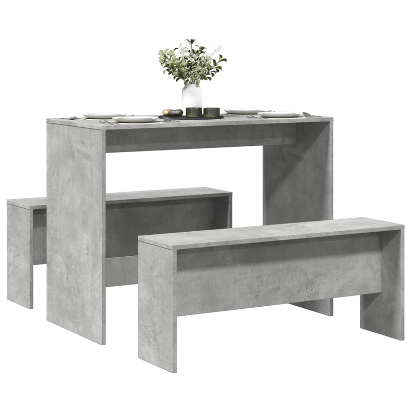 3 Piece Dining Table and Bench Set Concrete Grey Engineered Wood