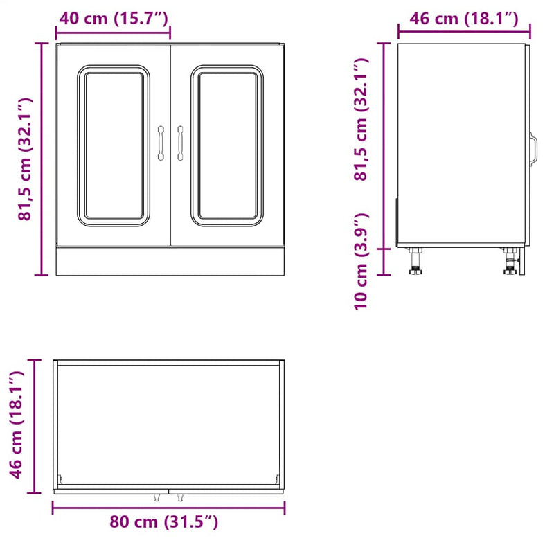 Sink Base Cabinet Kalmar White 80x46x81.5 cm Engineered Wood