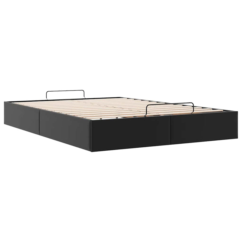 Ottoman Storage Bed Frame without Mattress Black Double Faux Leather