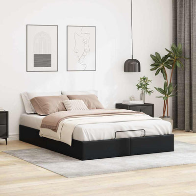 Ottoman Storage Bed Frame without Mattress Black Queen Faux Leather