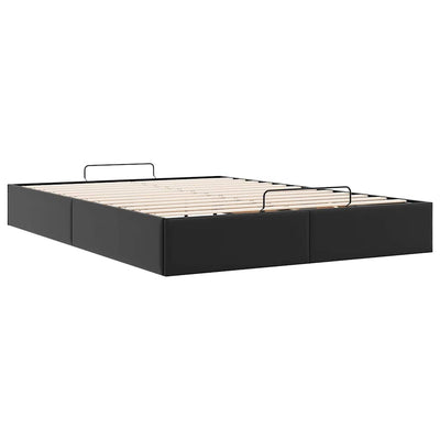 Ottoman Storage Bed Frame without Mattress Black Queen Faux Leather