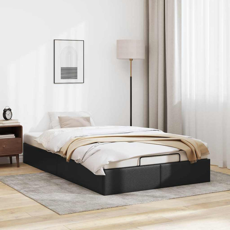 Ottoman Storage Bed Frame without Mattress Black King Single Faux Leather