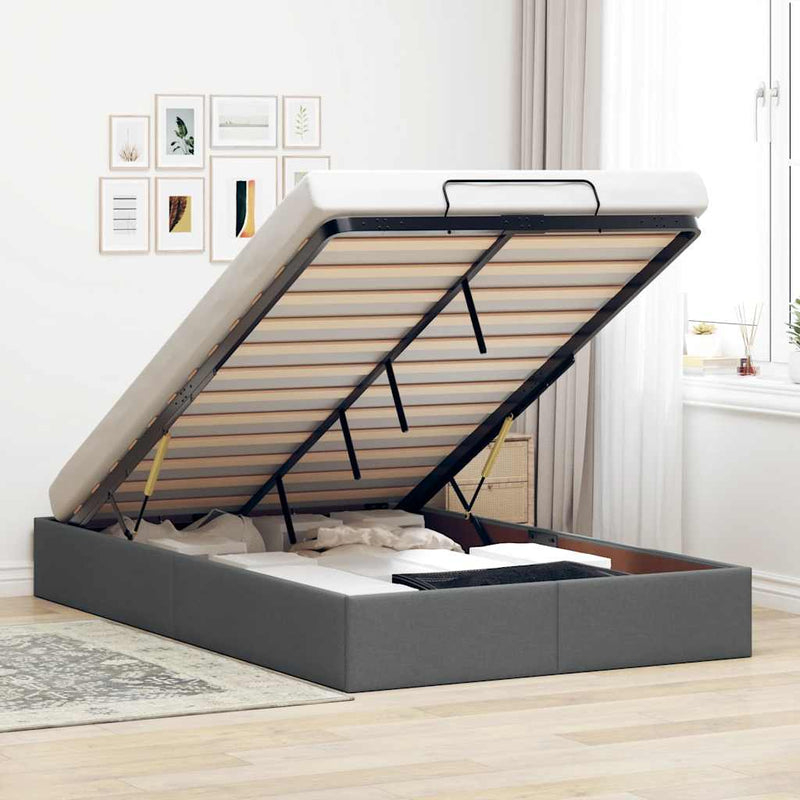 Ottoman Storage Bed Frame without Mattress Dark Grey King Single Fabric