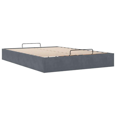 Ottoman Storage Bed Frame No Mattress Dark Grey Double Velvet