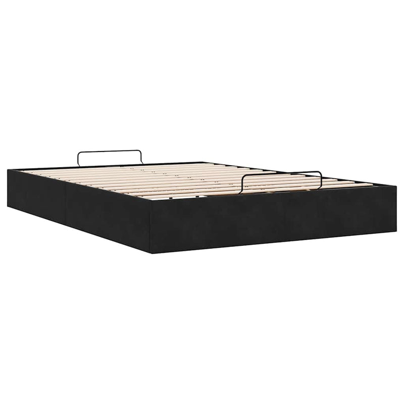 Ottoman Storage Bed Frame No Mattress Black Queen Velvet