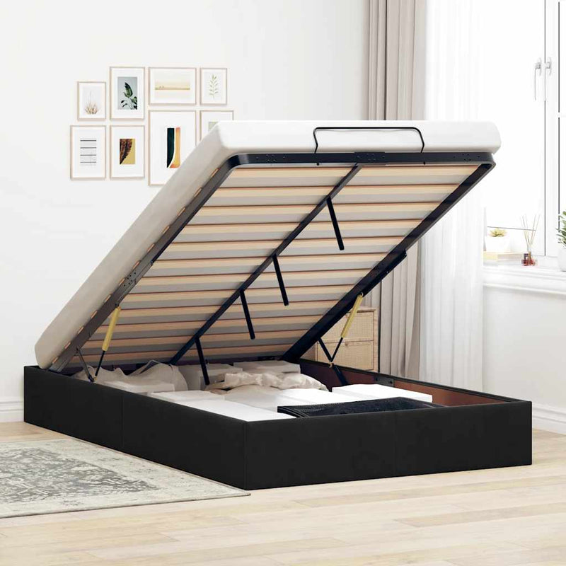 Ottoman Storage Bed Frame No Mattress Black King Single Velvet