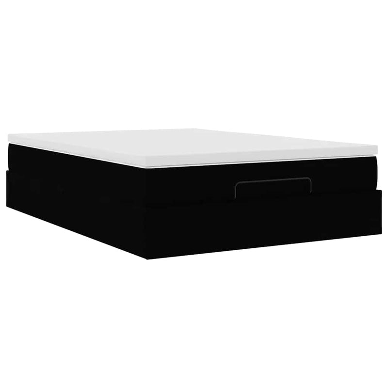 Ottoman Bed with Mattress Black Double Faux Leather