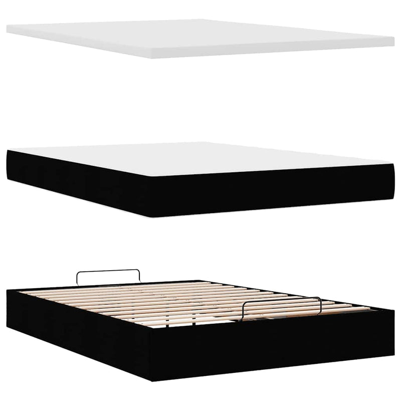 Ottoman Bed with Mattress Black Double Faux Leather