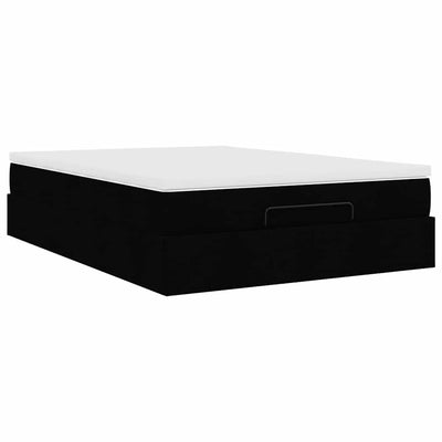 Ottoman Bed with Mattress Black Double Faux Leather