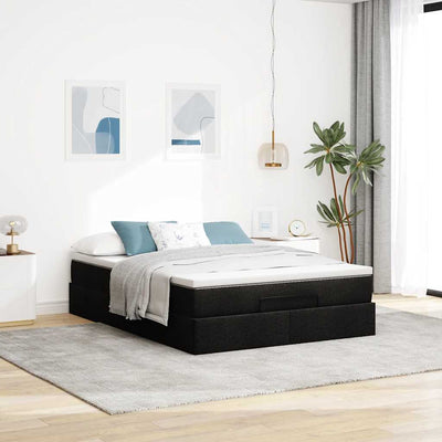 Ottoman Bed with Mattress Black Queen Faux Leather