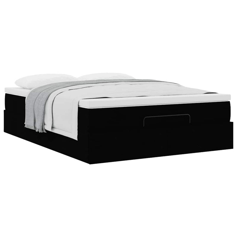 Ottoman Bed with Mattress Black Queen Faux Leather