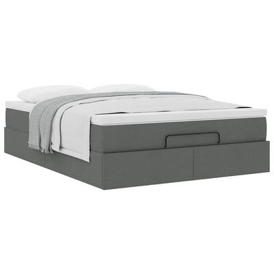 Ottoman Bed with Mattress Dark Grey Double Fabric