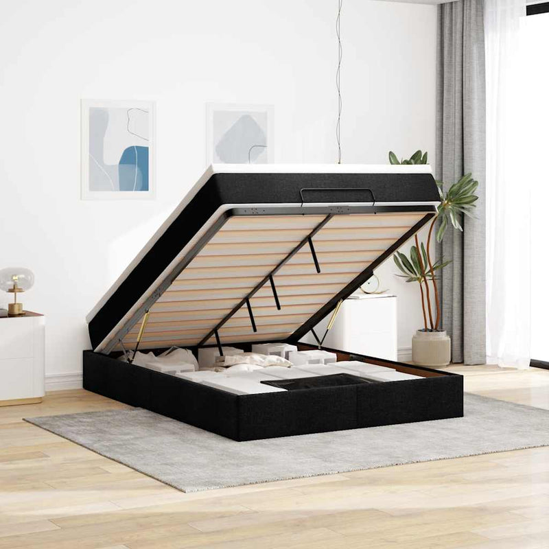 Ottoman Bed with Mattress Black Double Fabric