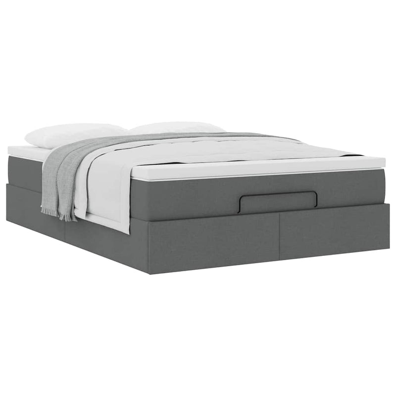 Ottoman Bed with Mattress Dark Grey Queen Fabric