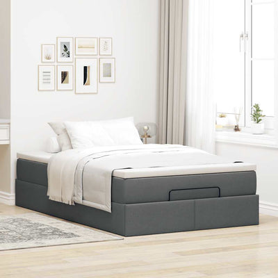 Ottoman Bed with Mattress Dark Grey Super Single Fabric