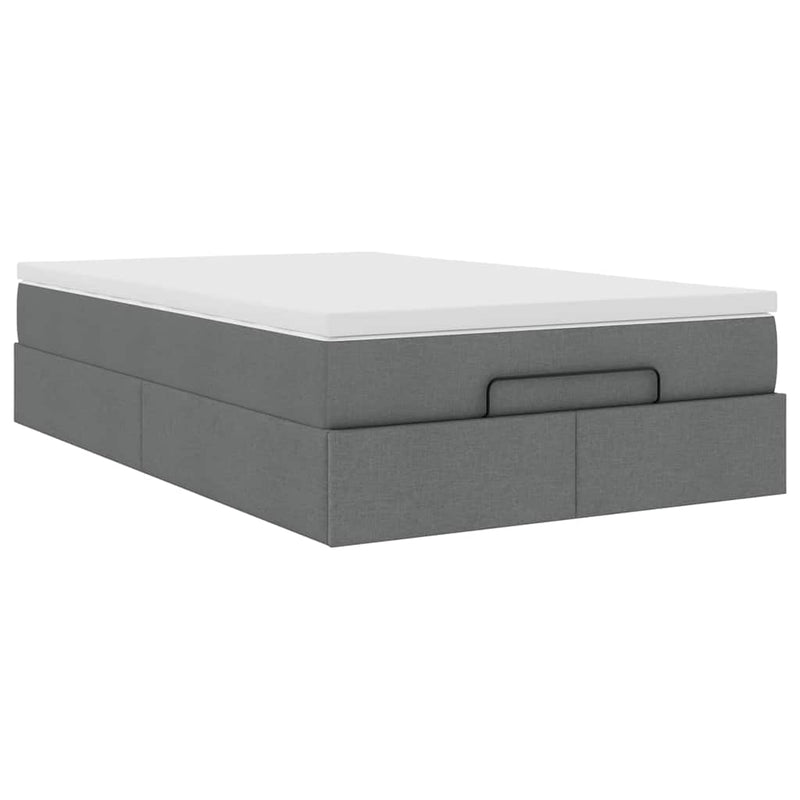 Ottoman Bed with Mattress Dark Grey Super Single Fabric