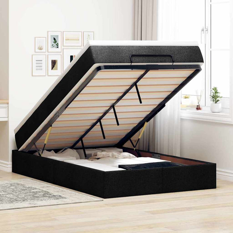 Ottoman Bed with Mattress Black King Single Fabric