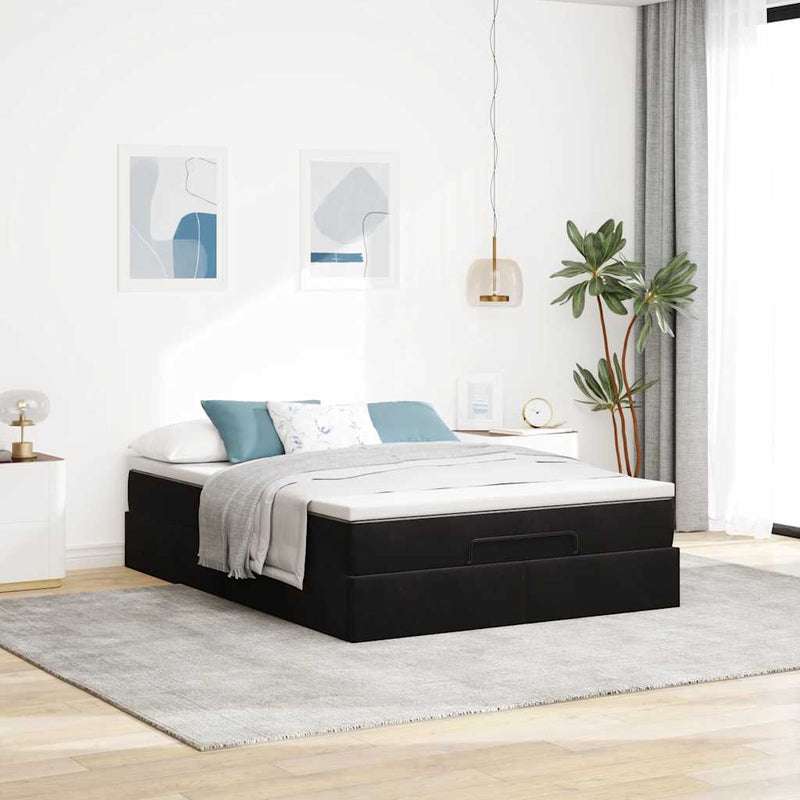 Ottoman Bed with Mattress Black Double Velvet