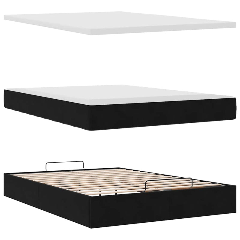 Ottoman Bed with Mattress Black Double Velvet