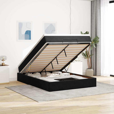 Ottoman Bed with Mattress Black Double Velvet