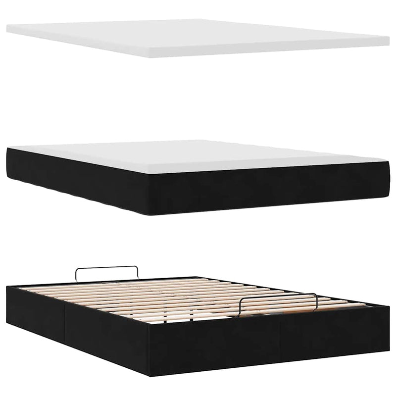 Ottoman Bed with Mattress Black Queen Velvet