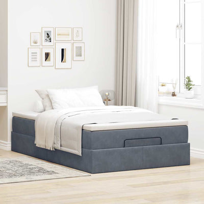 Ottoman Bed with Mattress Dark Grey Super Single Velvet