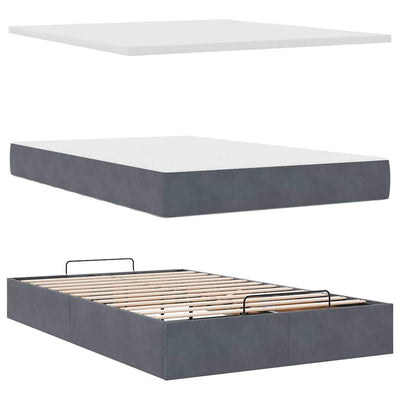 Ottoman Bed with Mattress Dark Grey Super Single Velvet