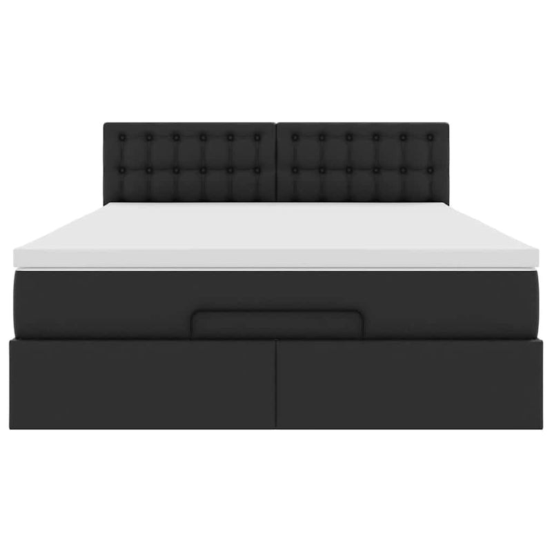 Ottoman Bed with Mattress Black Double Faux Leather