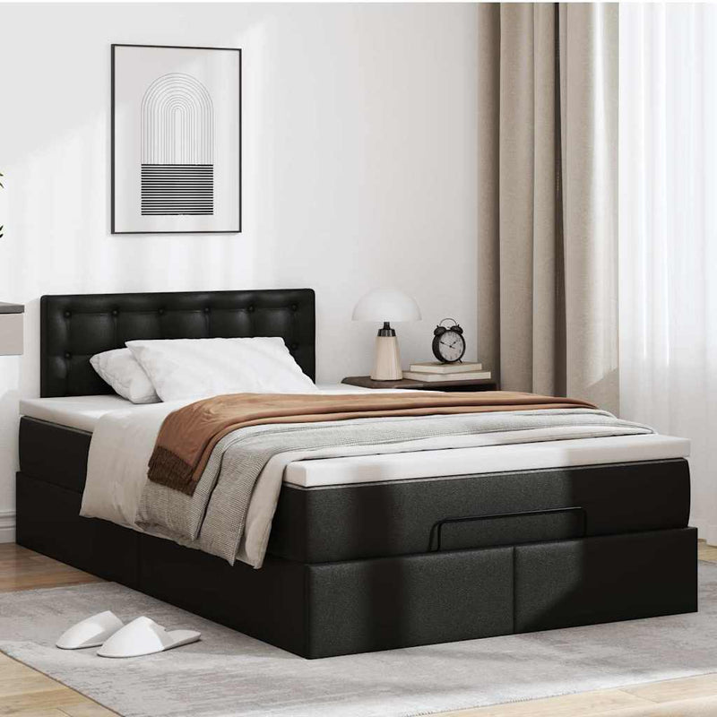 Ottoman Bed with Mattress Black King Single Faux Leather