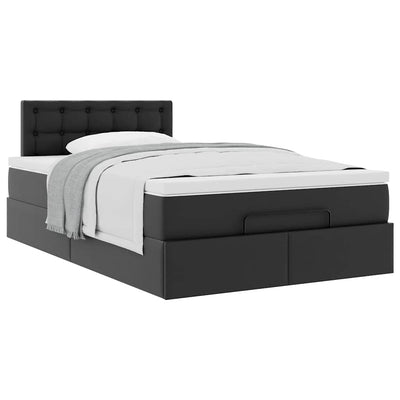 Ottoman Bed with Mattress Black King Single Faux Leather