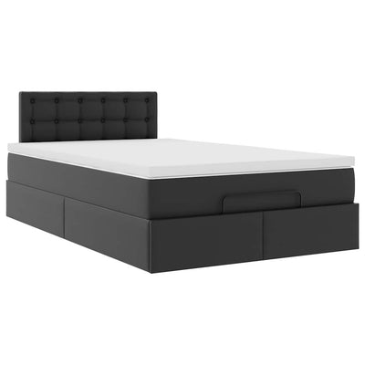 Ottoman Bed with Mattress Black King Single Faux Leather