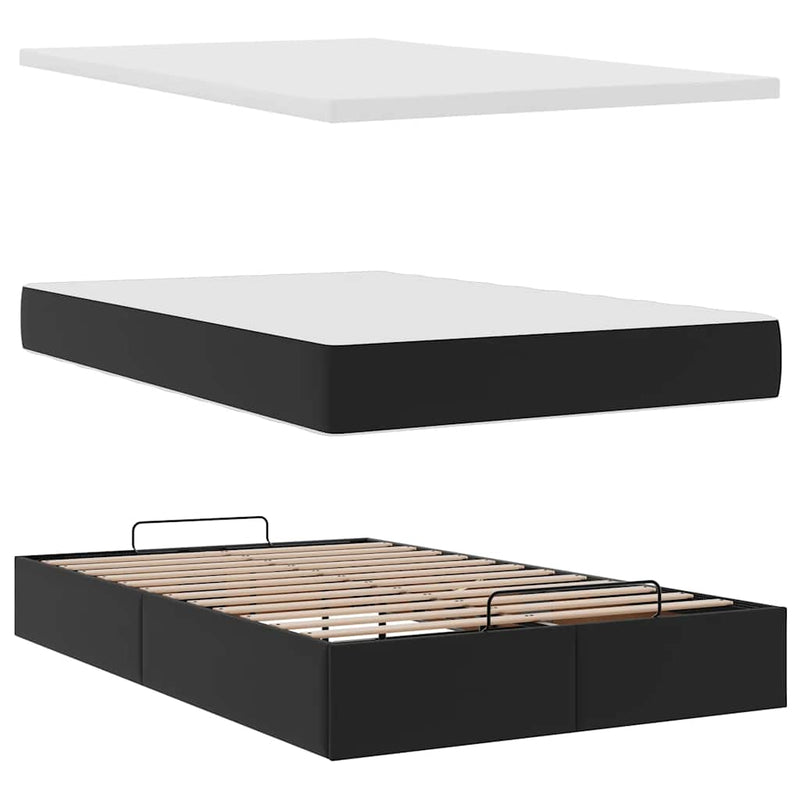 Ottoman Bed with Mattress Black King Single Faux Leather