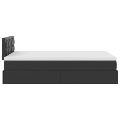 Ottoman Bed with Mattress Black King Single Faux Leather