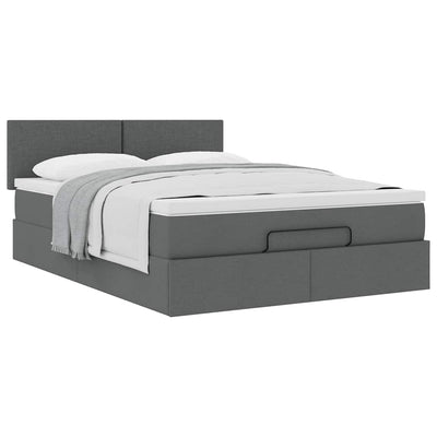 Ottoman Bed with Mattress Dark Grey Double Fabric