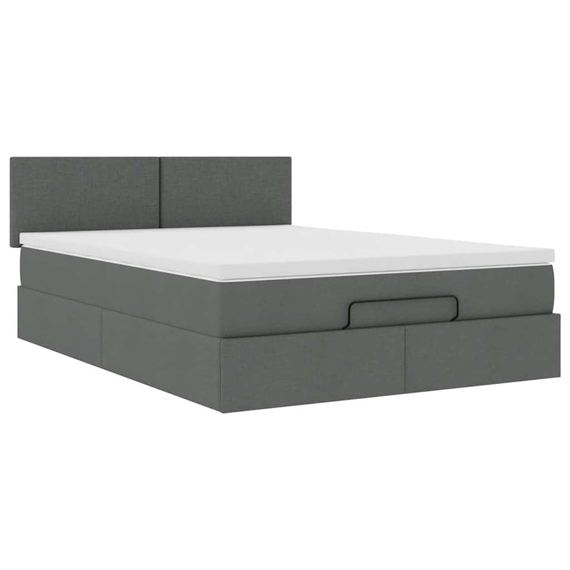 Ottoman Bed with Mattress Dark Grey Double Fabric