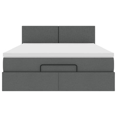 Ottoman Bed with Mattress Dark Grey Double Fabric