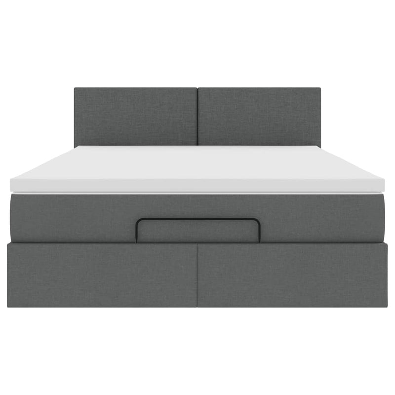 Ottoman Bed with Mattress Dark Grey Double Fabric