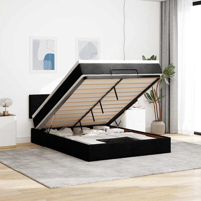 Ottoman Bed with Mattress Black Double Fabric