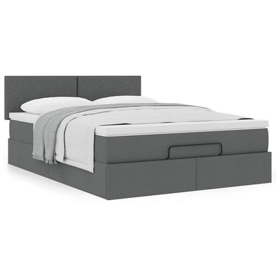 Ottoman Bed with Mattress Dark Grey Queen Fabric