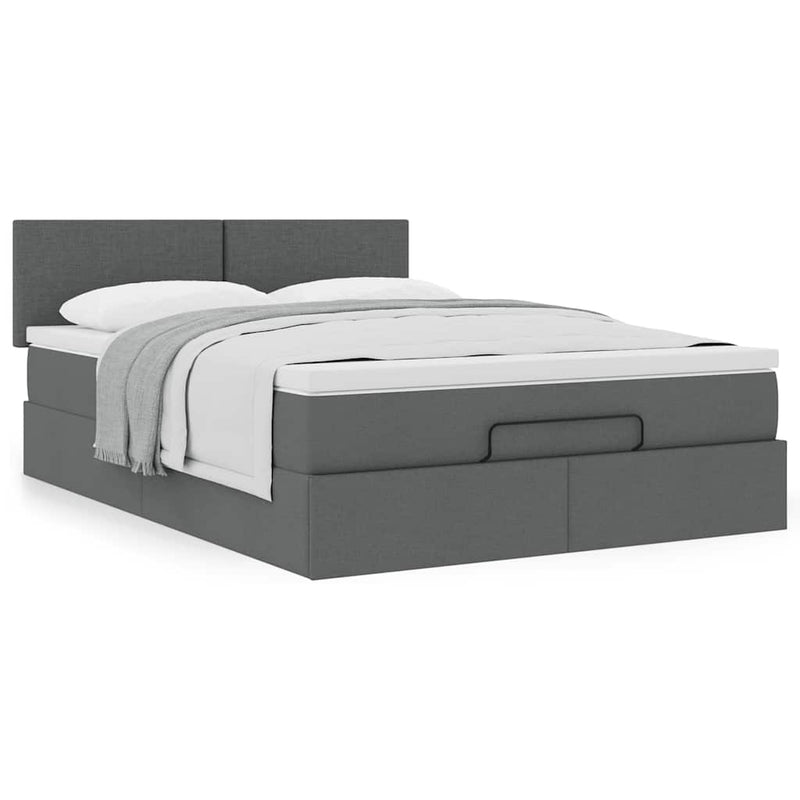 Ottoman Bed with Mattress Dark Grey Queen Fabric