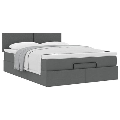 Ottoman Bed with Mattress Dark Grey Queen Fabric