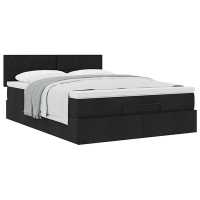 Ottoman Bed with Mattress Black Queen Fabric