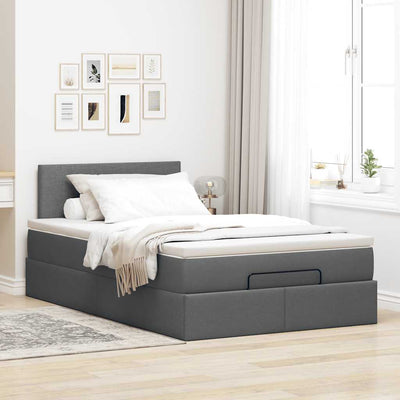 Ottoman Bed with Mattress Dark Grey King Single Fabric