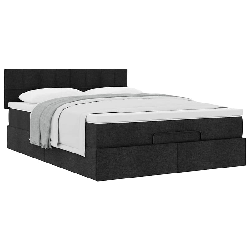 Ottoman Bed with Mattress Black Double Fabric