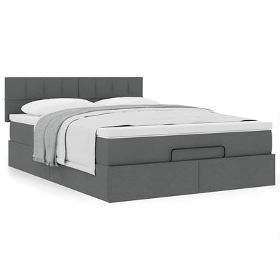 Ottoman Bed with Mattress Dark Grey Queen Fabric