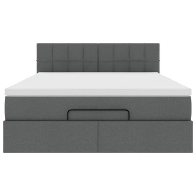 Ottoman Bed with Mattress Dark Grey Queen Fabric